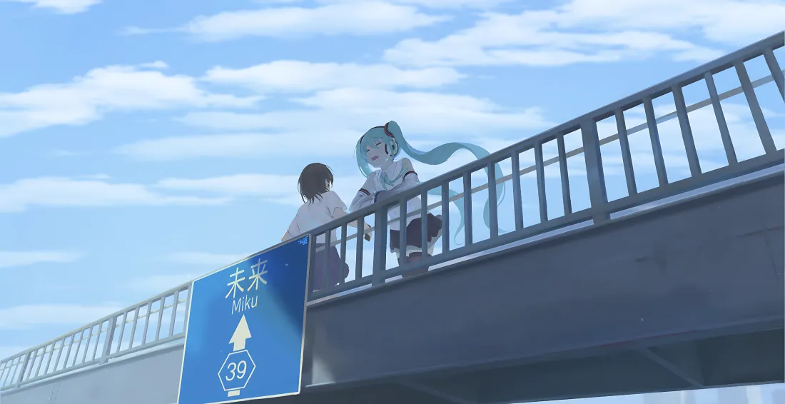 4k初音二次元壁纸｜动漫人物背景图片 - 桥上场景「哲风壁纸」