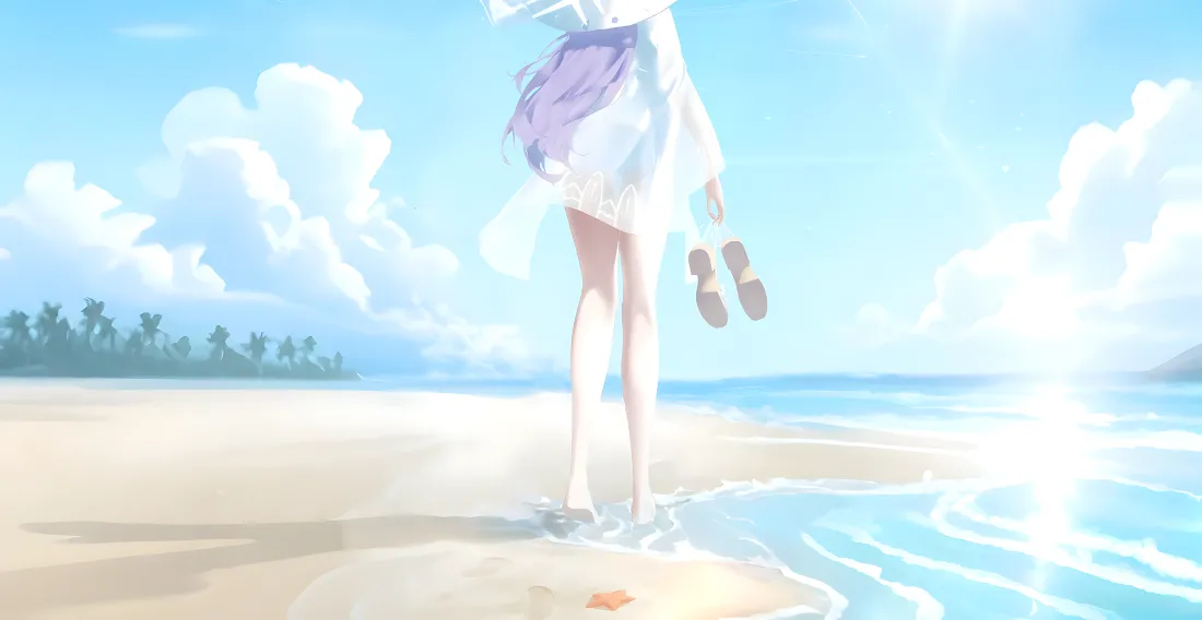 4k动漫少女海边背景图片 - 唯美漫步「哲风壁纸」