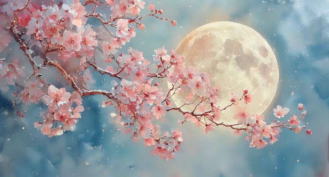 2k梅花梦幻壁纸｜月亮背景图片 - 唯美意境「哲风壁纸」