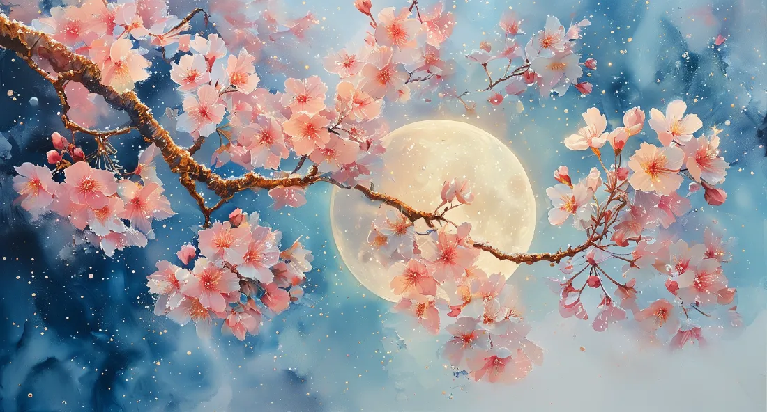 2k梅花枝头壁纸｜梦幻月亮背景图片 - 唯美「哲风壁纸」