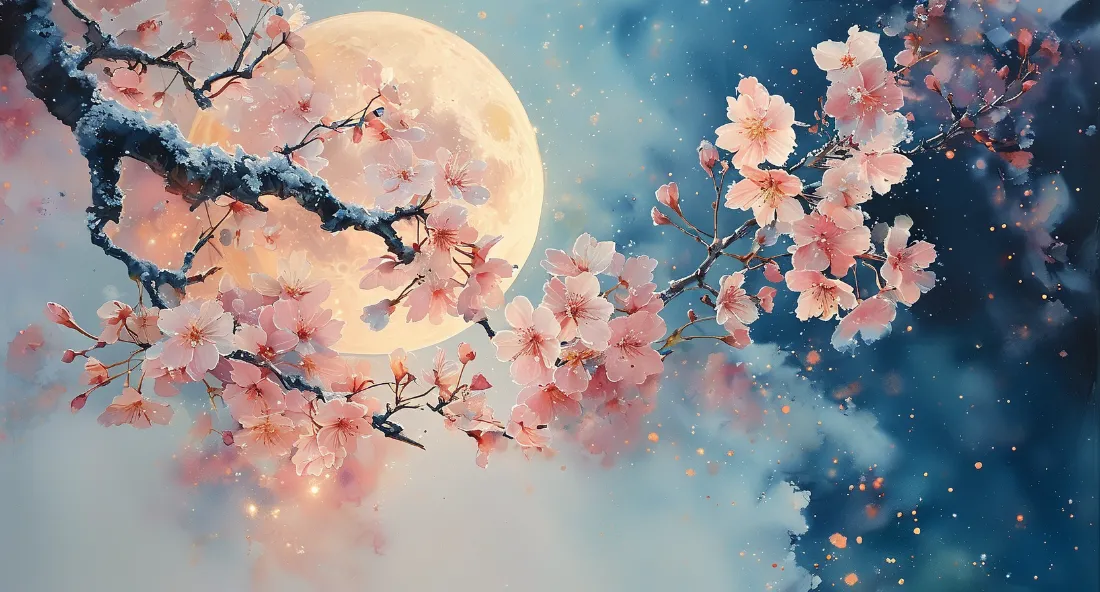 2k梅花梦幻背景图片 - 月亮天空景致「哲风壁纸」