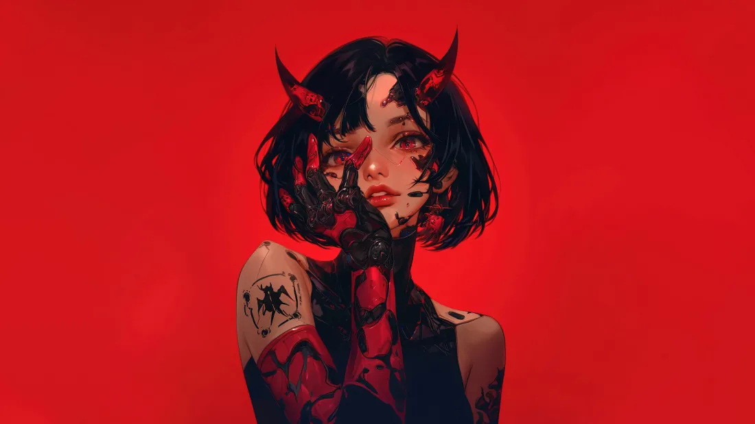 8kAI动漫少女壁纸｜纹身背景图片 - 酷炫风「哲风壁纸」