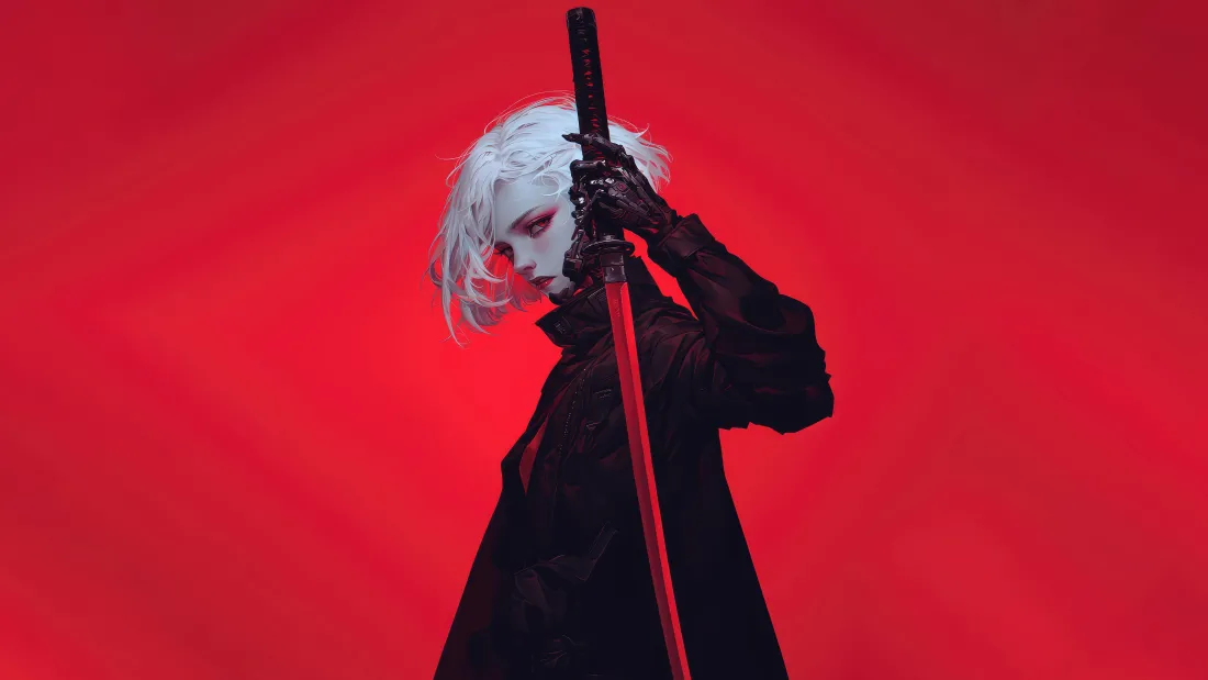 8kAI动漫少女武士刀背景图片 - 酷炫风「哲风壁纸」