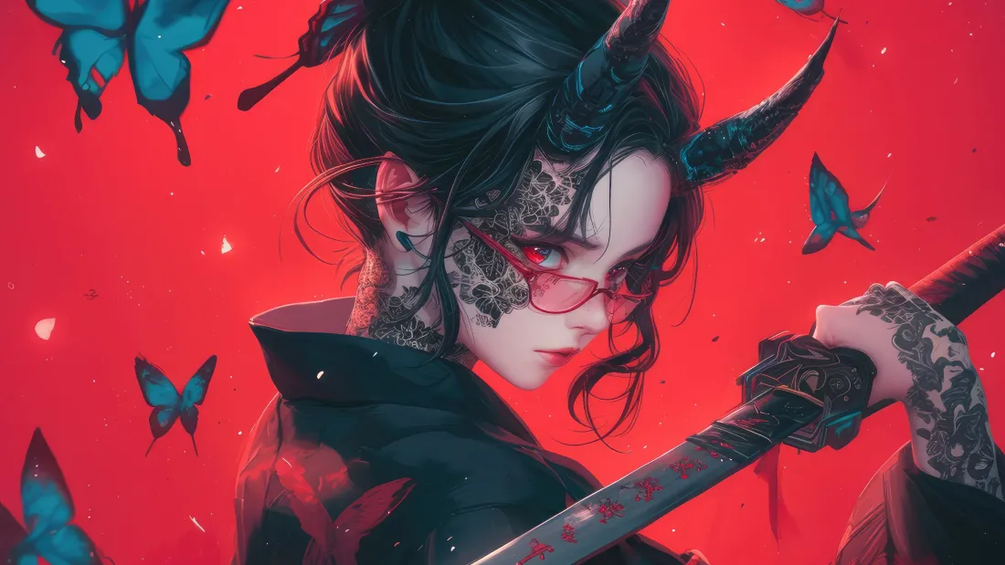4kAI动漫少女武士刀壁纸 - 二次元背景图片「哲风壁纸」
