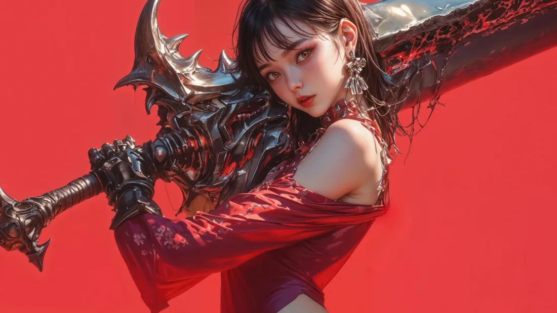 4kAI动漫少女大剑背景图片 - 酷炫风「哲风壁纸」