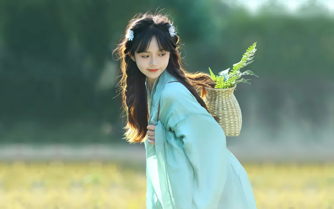 4k古风少女壁纸｜背竹篮古装背景图片 - 魅力十足「哲风壁纸」
