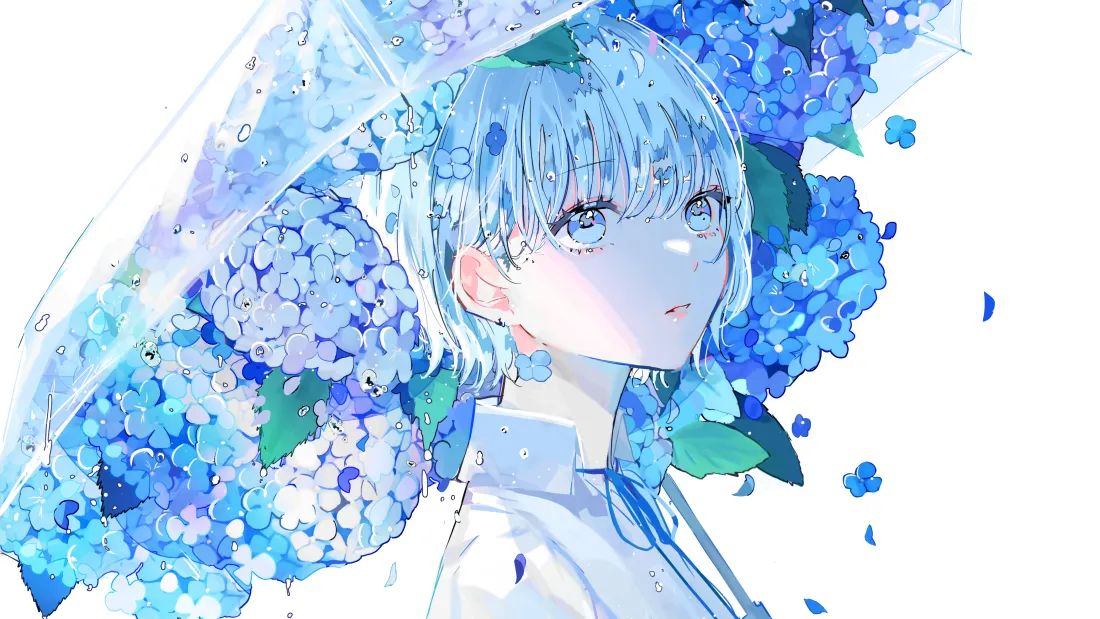 5k动漫少女雨伞壁纸｜二次元花朵背景图片 - 唯美风「哲风壁纸」
