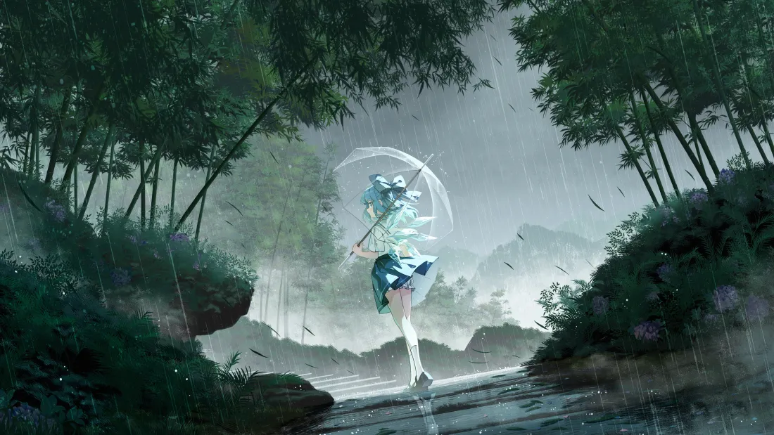 6k竹林溪流壁纸｜二次元背景图片 - 撑伞少女「哲风壁纸」