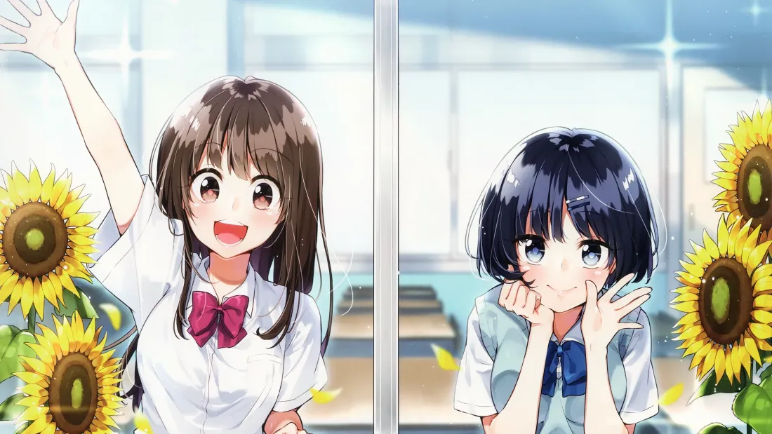 4k向日葵教室双少女壁纸｜青春校园背景图片 - 动漫「哲风壁纸」
