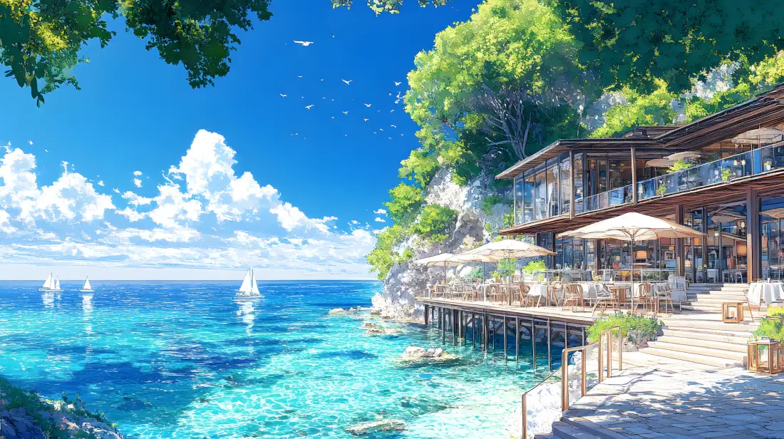 3k海景露台壁纸｜夏日度假背景图片 - 海边假日「哲风壁纸」