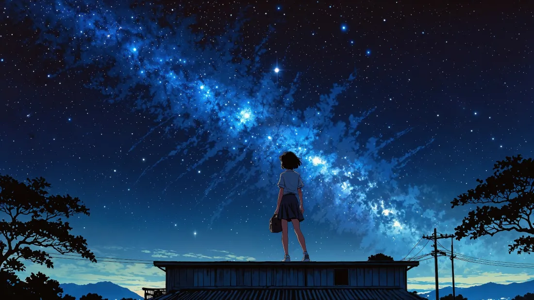 4k星空少年壁纸｜屋顶背景图片 - 二次元动漫「哲风壁纸」