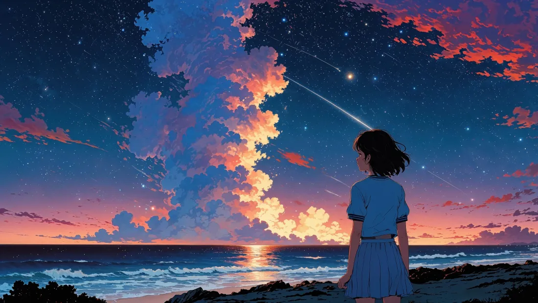 4k海边少女壁纸｜星空背景图片 - 动漫「哲风壁纸」