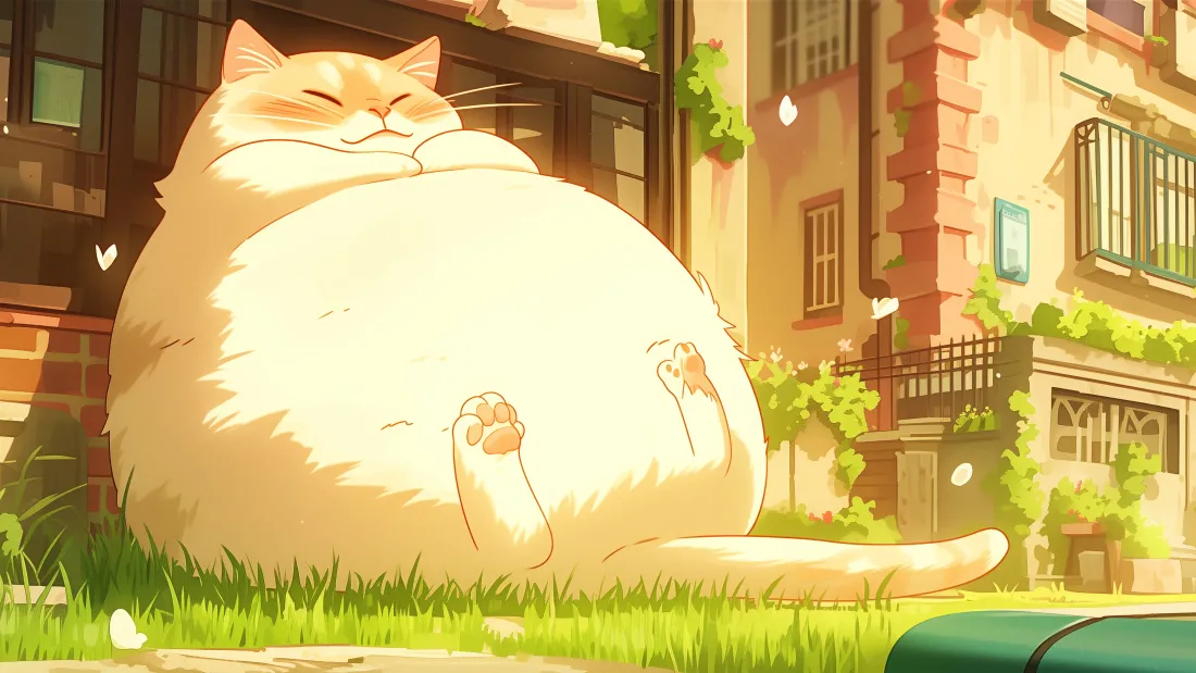 4k胖橘猫壁纸｜城市草坪背景图片 - 二次元「哲风壁纸」