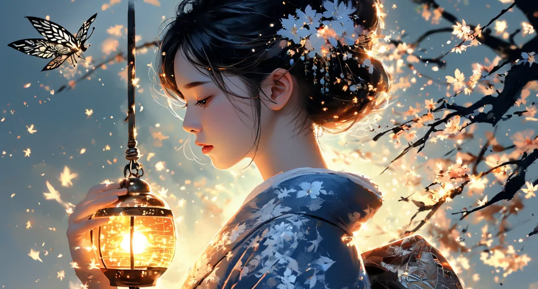 2k和服少女壁纸｜樱花灯笼背景图片 - 日系「哲风壁纸」