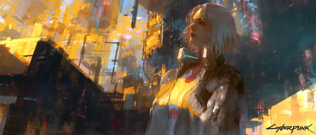 5k赛博朋克少女壁纸｜黄昏城市背景图片 - 光影插画「哲风壁纸」