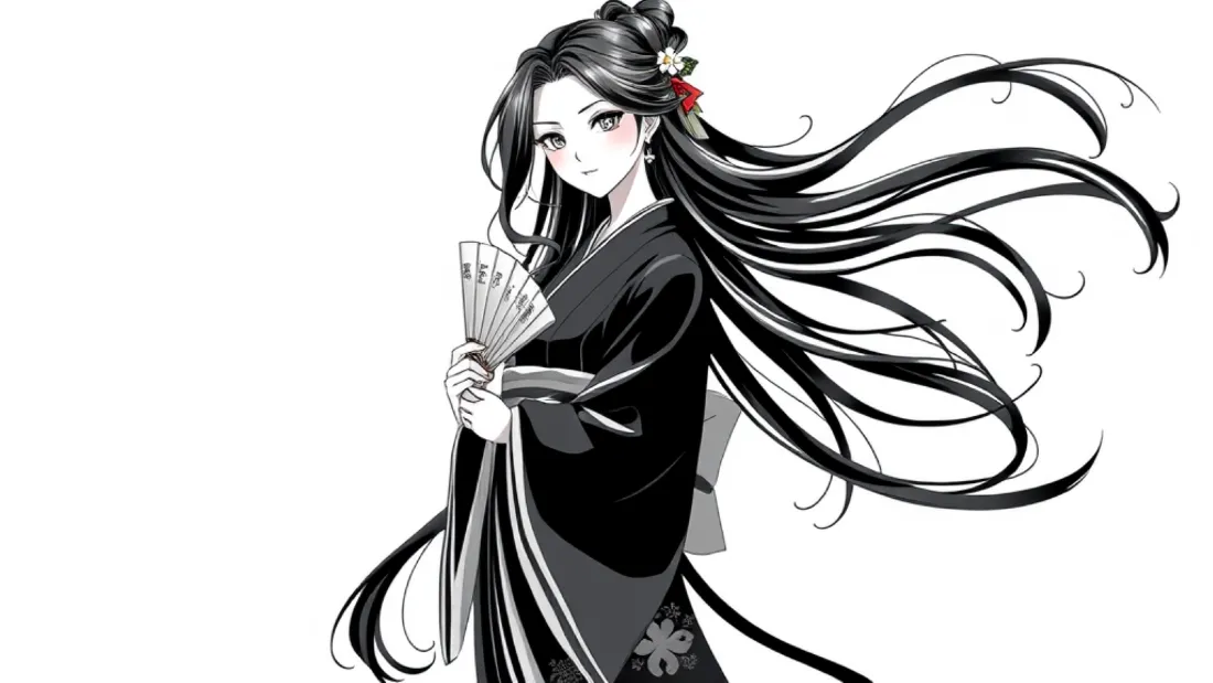 2k和服少女壁纸｜黑白风背景图片 - AI创作「哲风壁纸」