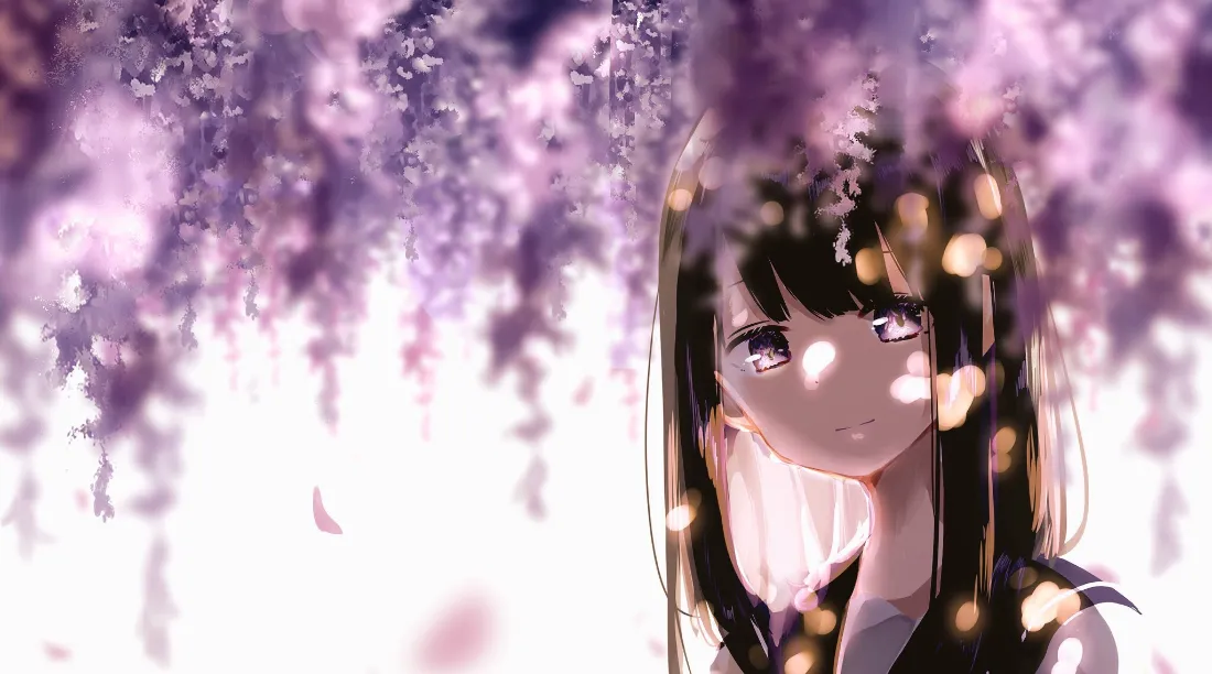 2k紫藤少女壁纸｜梦幻花丛背景图片 - 二次元插画「哲风壁纸」