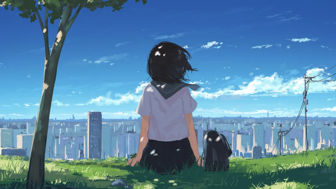 2k黑猫少女壁纸｜城市天际线背景图片 - 二次元「哲风壁纸」