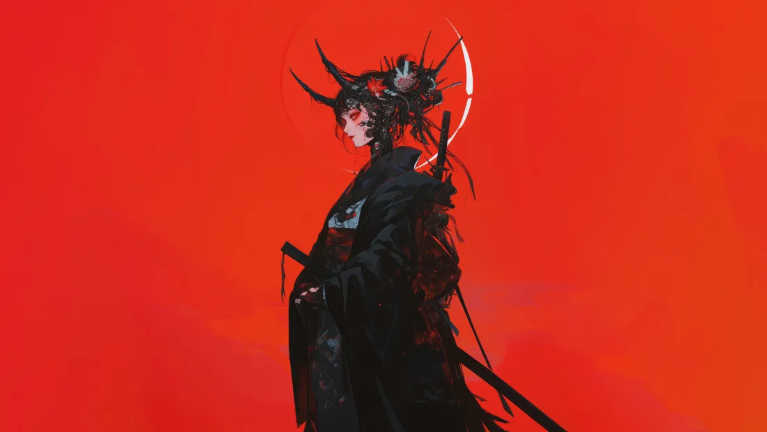 8k暗黑美女壁纸｜红色背景图片 - AI「哲风壁纸」