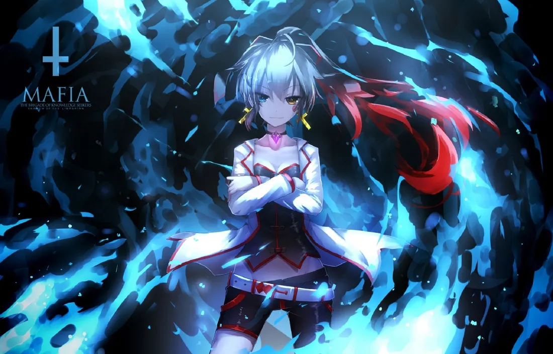 2k银发少女壁纸｜蓝焰机械背景图片 - 二次元「哲风壁纸」