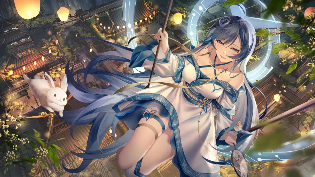 4k蓝发少女壁纸｜狐灯幻境背景图片 - 二次元「哲风壁纸」
