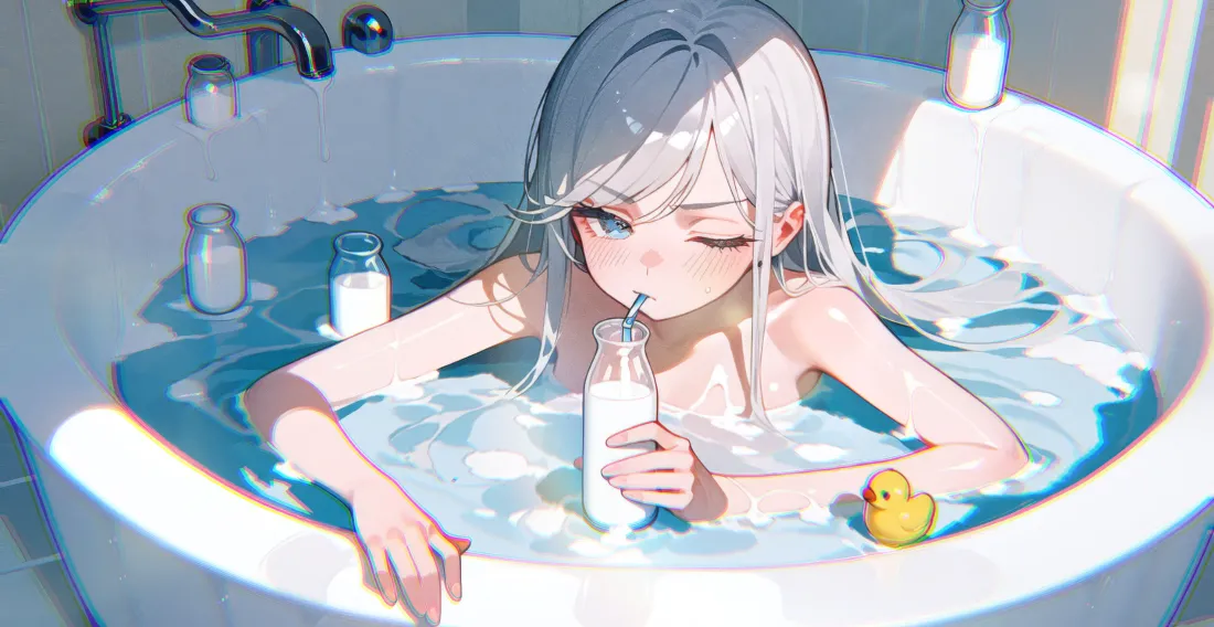 5k浴缸少女壁纸｜二次元泡澡背景图片 - 萌系「哲风壁纸」