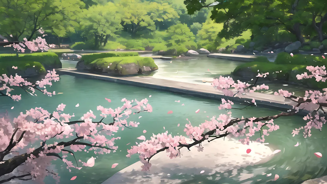 5k春日桃花壁纸｜小河畔背景图片 - 自然美景「哲风壁纸」