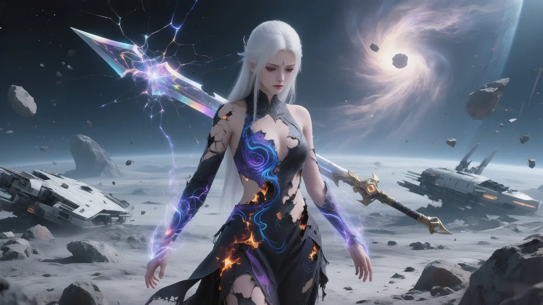 4k银发战士壁纸｜星际战舰背景图片 - 宇宙战斗「哲风壁纸」