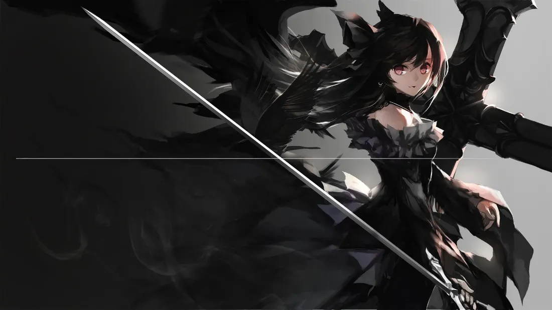 2k黑翼少女壁纸｜暗黑系背景图片 - 持剑二次元「哲风壁纸」