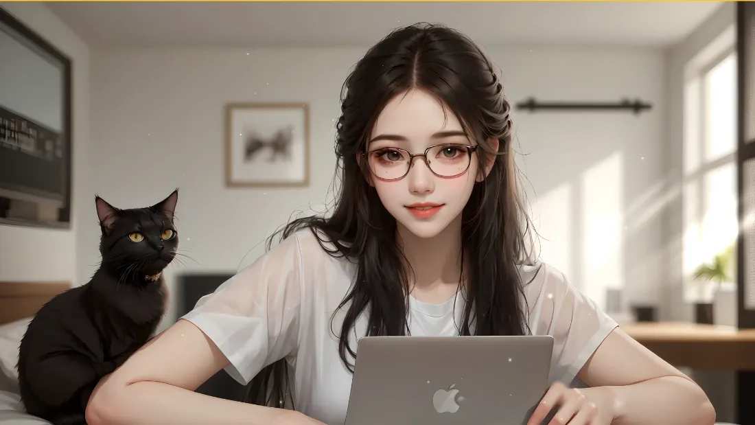 2k(少女壁纸｜黑猫背景图片 - 知性居家)「哲风壁纸」
