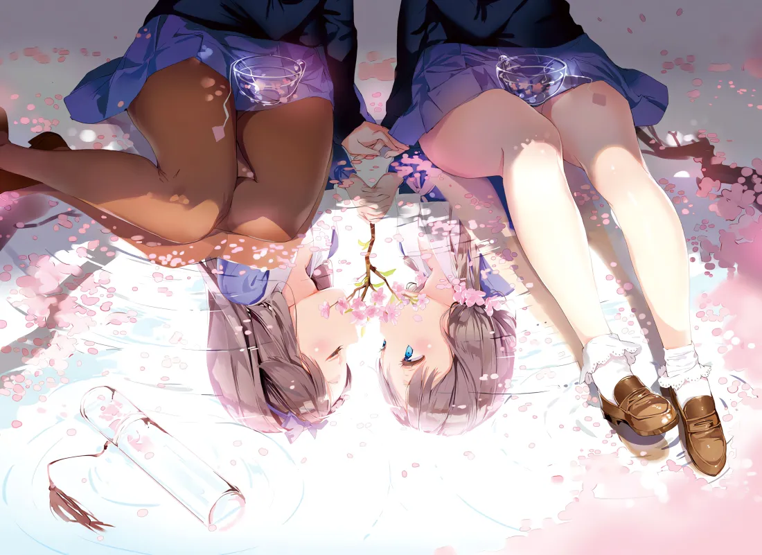 6k双生女漫｜花瓣背景图片 - 二次元少女「哲风壁纸」