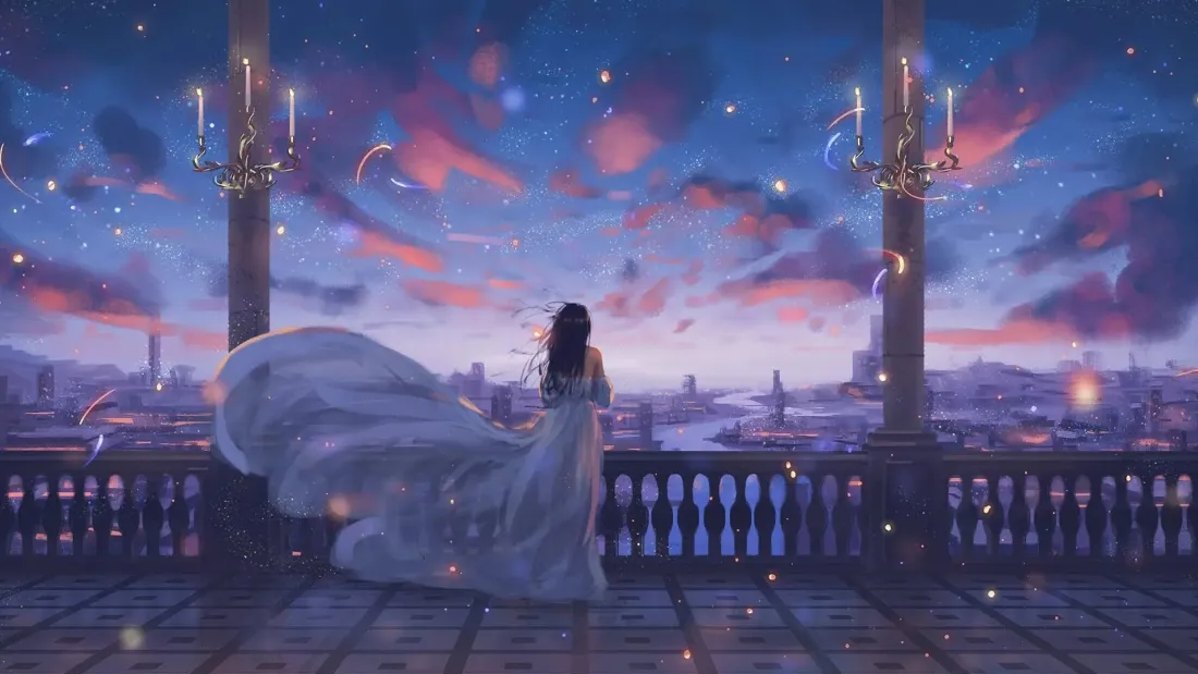 2k少女壁纸｜夜空阳台背景图片 - 二次元「哲风壁纸」