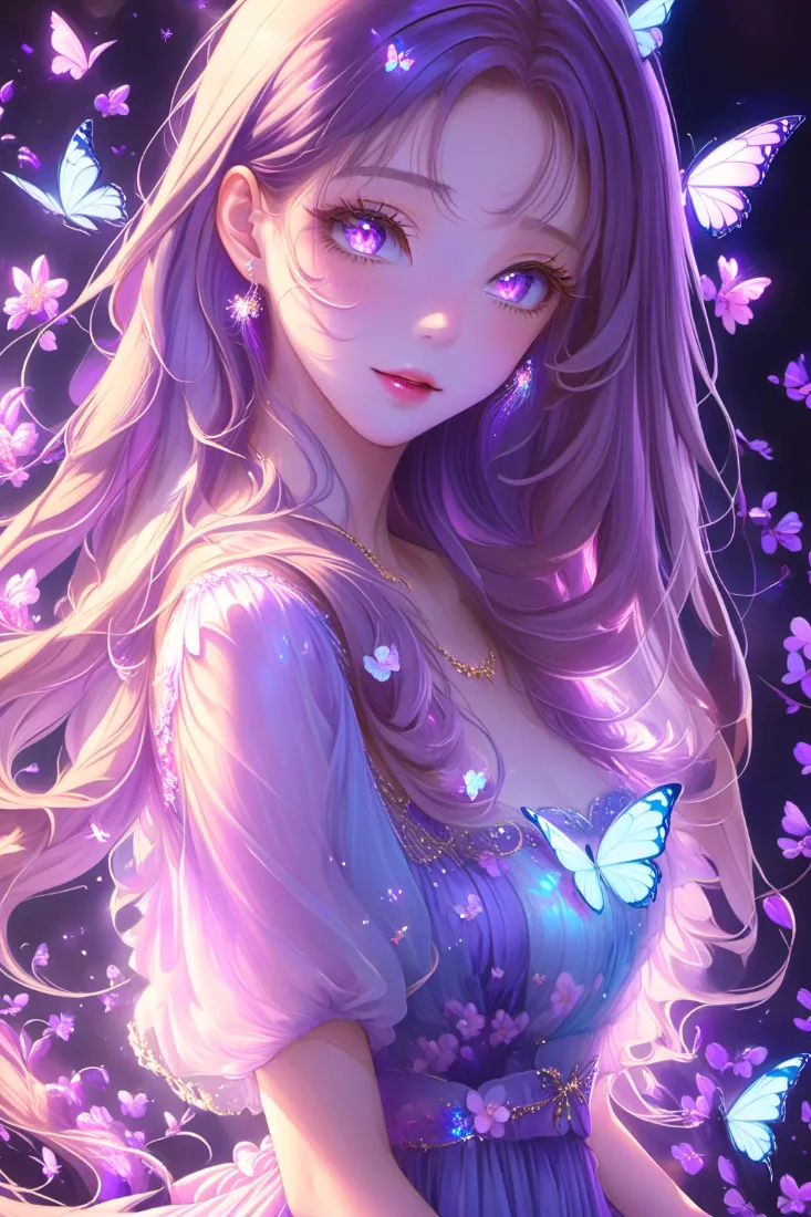 紫眸少女手机壁纸｜蝴蝶萦绕背景图片 - 梦幻「哲风壁纸」