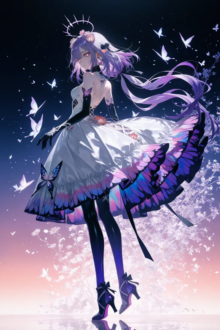 蝴蝶少女手机壁纸｜黑丝星空背景图片 - 梦幻插画「哲风壁纸」