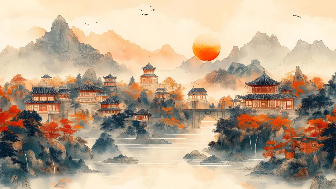 6k水墨意境壁纸｜国风山水背景图片 - 古建写意「哲风壁纸」