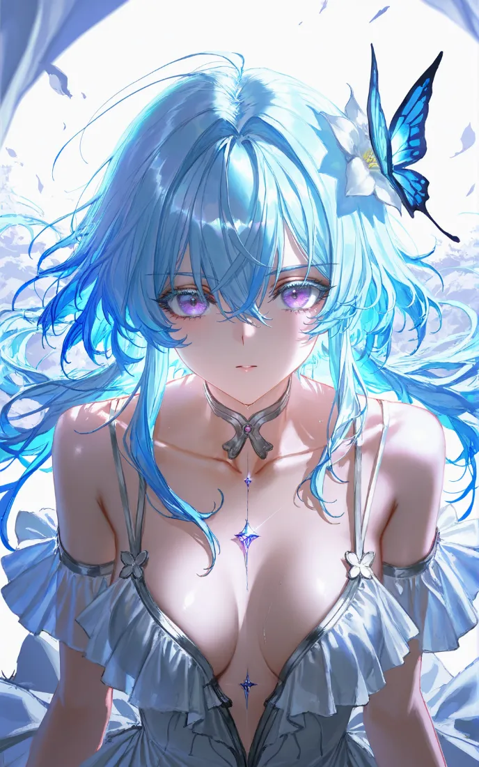 蓝发少女手机壁纸｜蝴蝶背景图片 - 动漫插画「哲风壁纸」