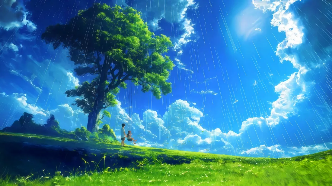 4k夏日秋千壁纸｜太阳雨背景图片 - 治愈场景「哲风壁纸」