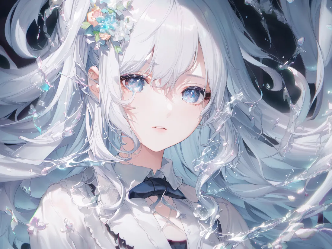 5k(银发少女壁纸｜冰晶飘逸背景图片 - 动漫插画)「哲风壁纸」