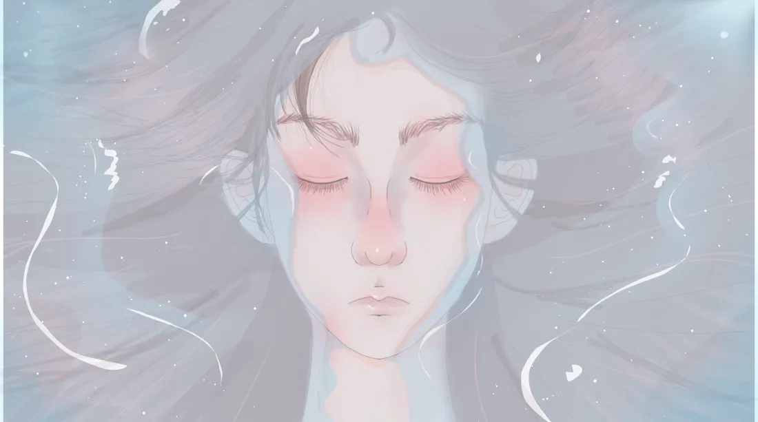 6k水韵壁纸｜插画风背景图片 - 闭眼少女「哲风壁纸」