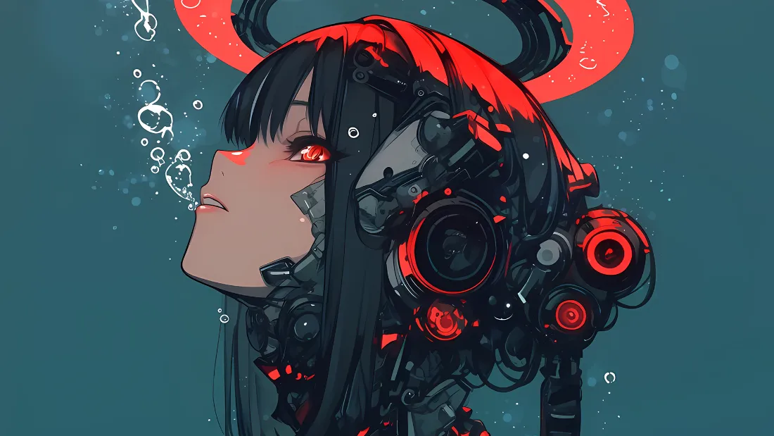 2k机械少女壁纸｜赛博朋克背景图片 - 红瞳机械姬「哲风壁纸」