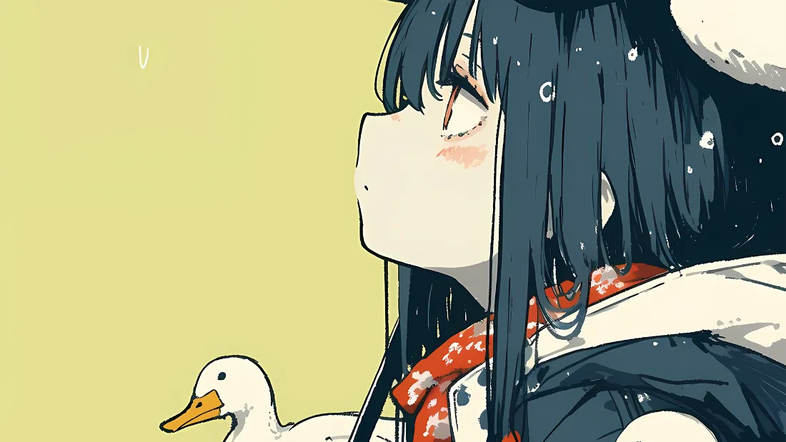 2k鸭鸭女孩壁纸｜治愈插画背景图 - 可爱风「哲风壁纸」