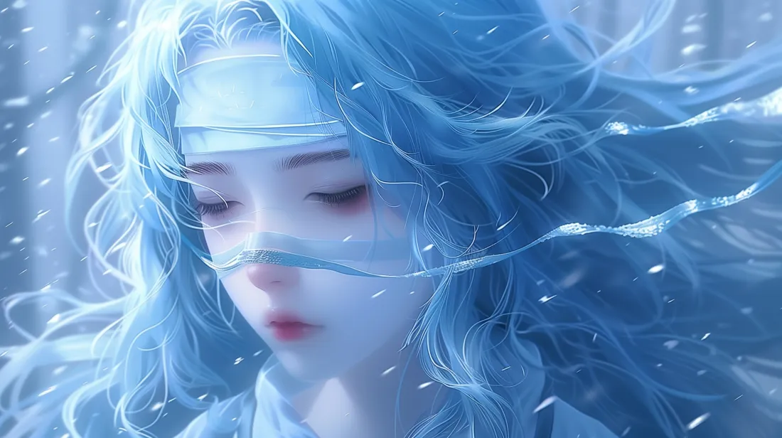 3k蓝发少女壁纸｜风雪背景图片 - 动漫「哲风壁纸」