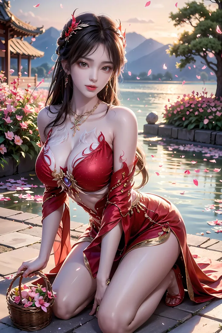 火灵儿手机壁纸｜山水背景图片 - 红衣古装「哲风壁纸」