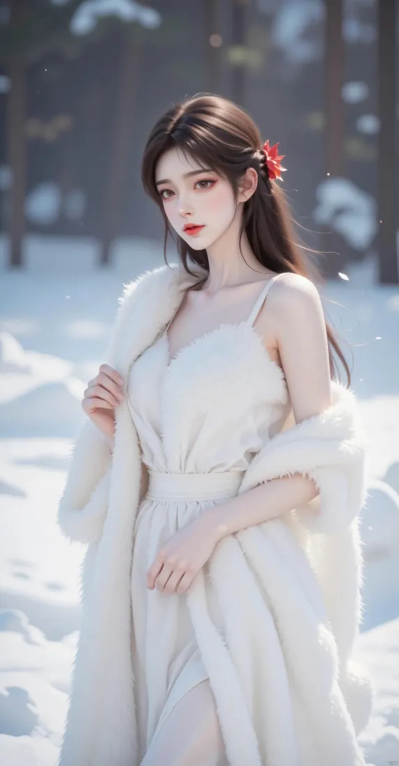 白衣女子手机壁纸｜雪地背景图片 - 冬季「哲风壁纸」