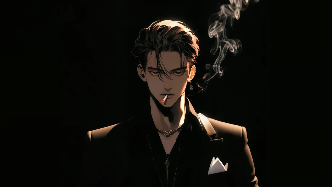 8k暗黑帅哥壁纸｜光影烟雾背景 - 黑色西装「哲风壁纸」