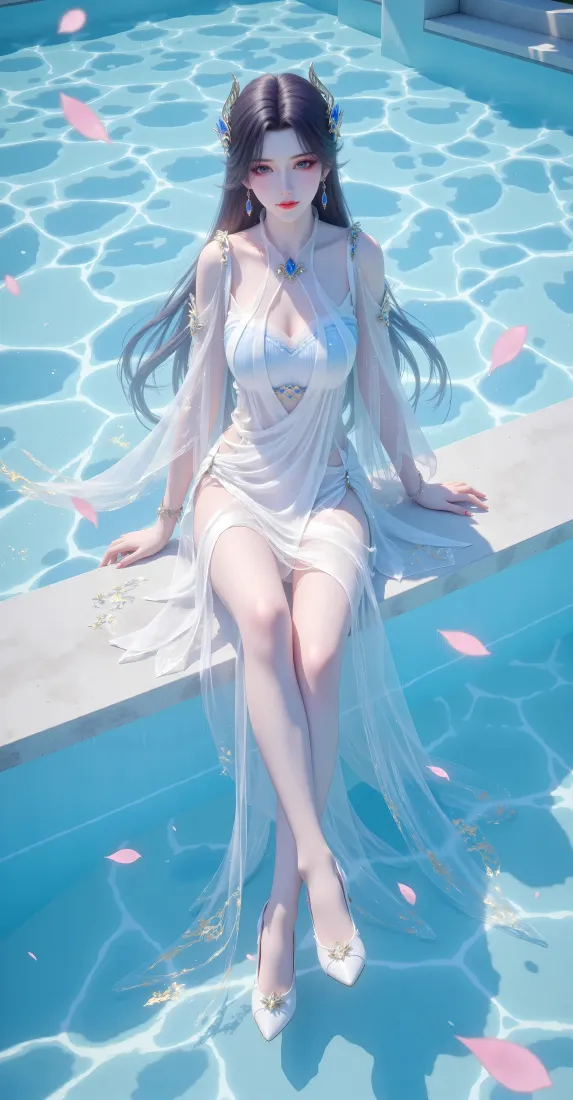 动漫女孩手机壁纸｜泳池背景图片 - 粉色花瓣「哲风壁纸」