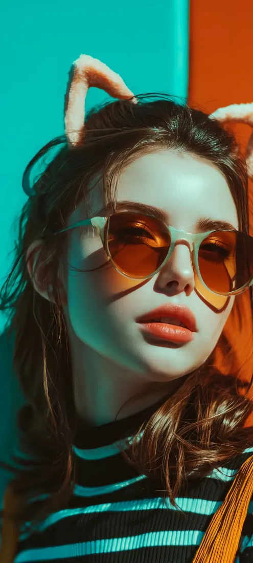 橙色墨镜女性手机壁纸｜撞色背景图片 - 4K原画「哲风壁纸」