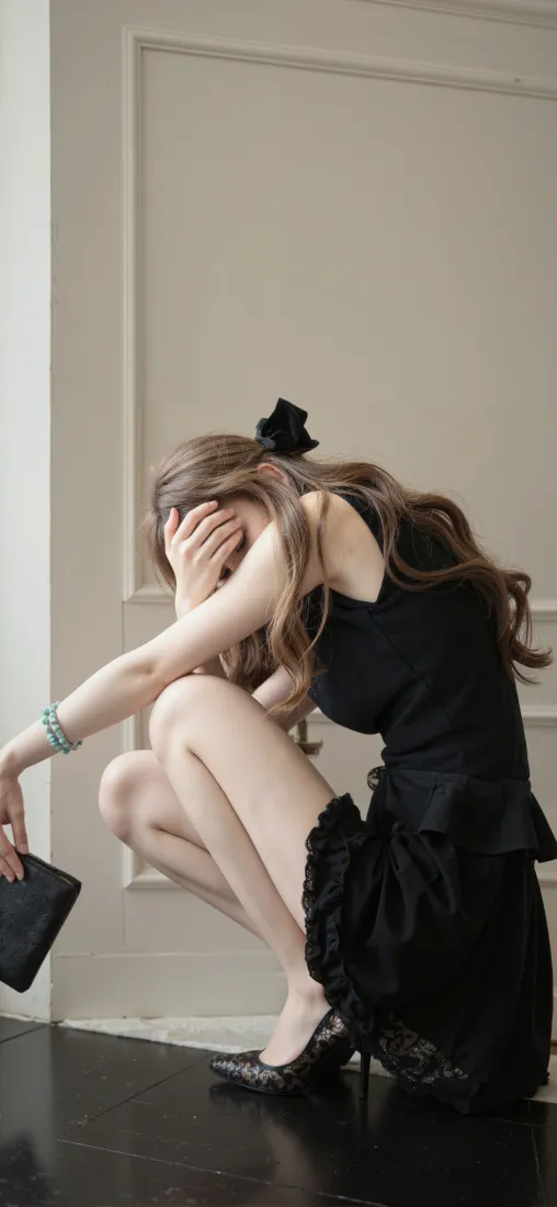 黑衣美女手机壁纸｜黑色连衣裙背景图片 - 忧郁「哲风壁纸」