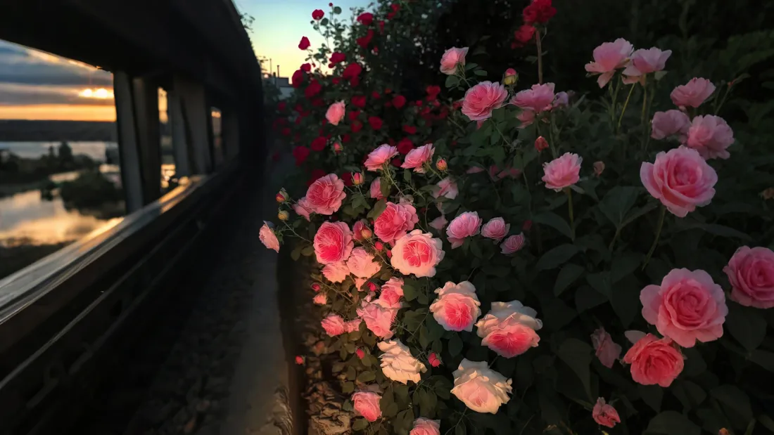 4k玫瑰花丛壁纸｜黄昏背景图片 - 护栏边「哲风壁纸」