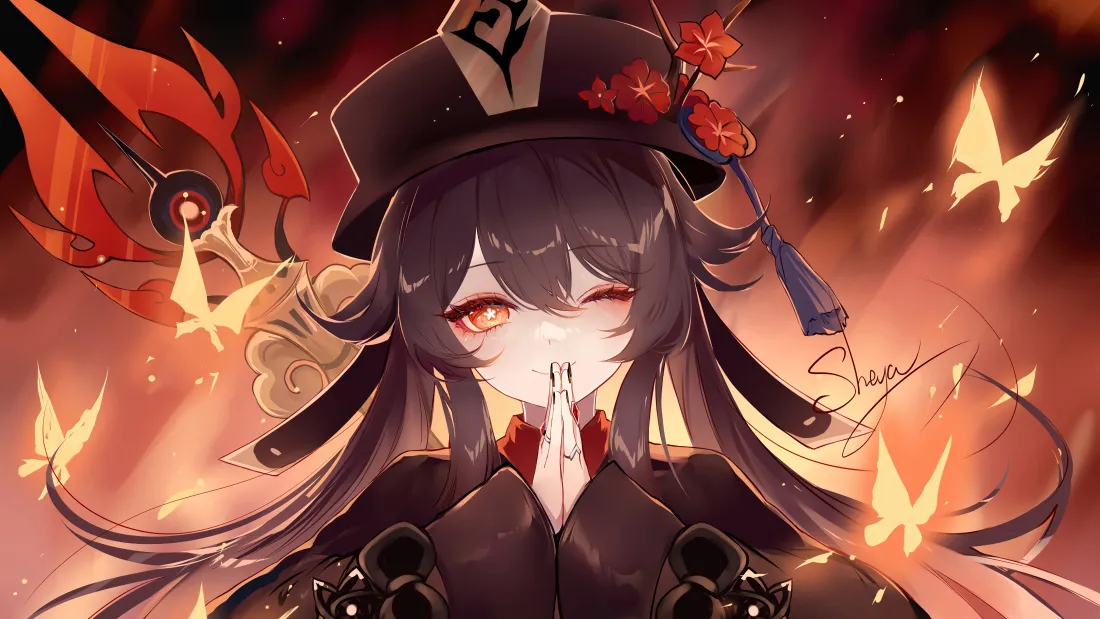 4k胡桃壁纸｜火焰背景图片 - 红色蝴蝶「哲风壁纸」